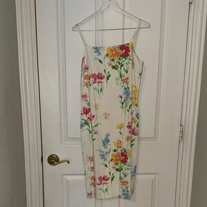 Brooks Brothers Cream Slip Dress with Pink, Yellow & Blue Floral Print